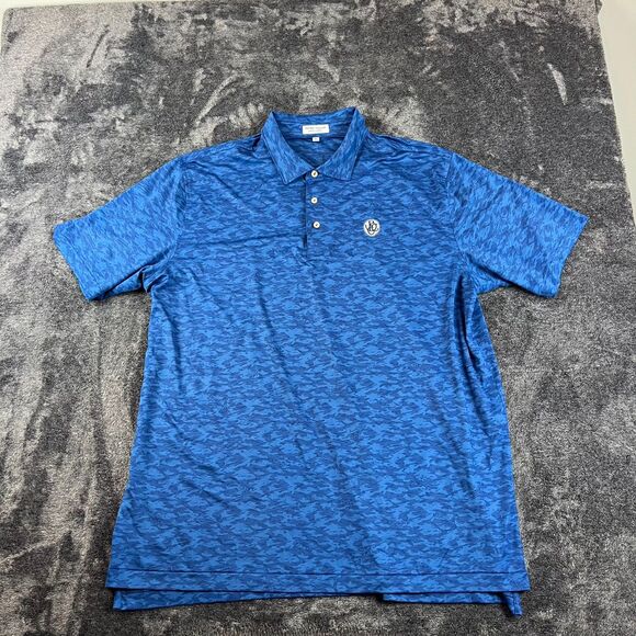 Peter Millar Summer Comfort Fish Camo Print Polo Blue Men's XL Performance Golf - Picture 1 of 10